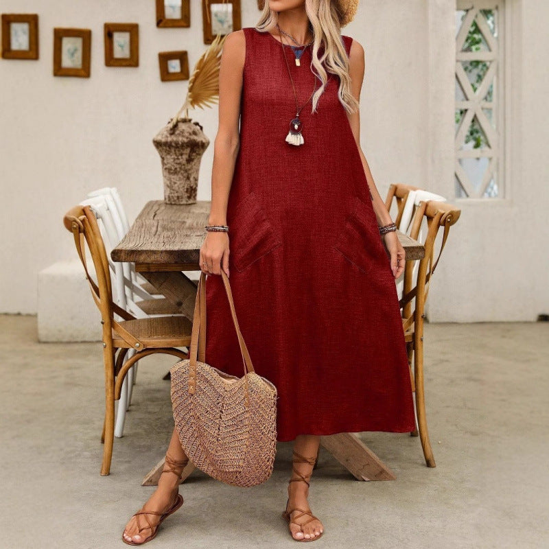 Levoire | Robe unie à col rond sans manches Rouge vin