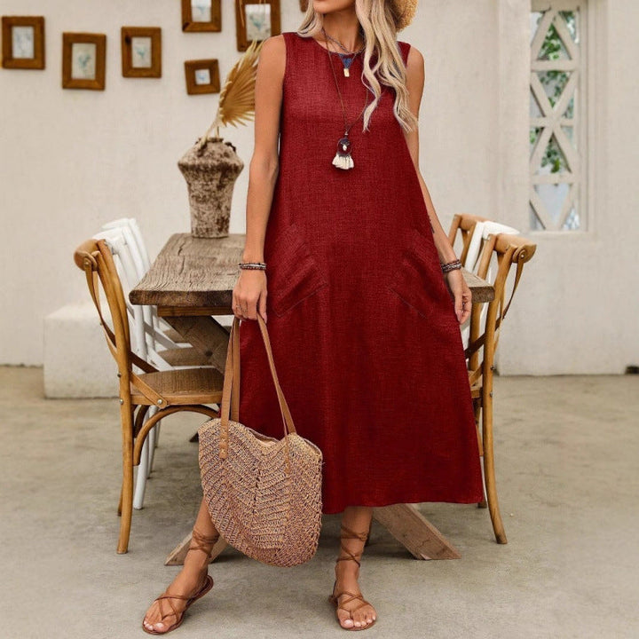 Levoire | Robe unie à col rond sans manches Rouge vin