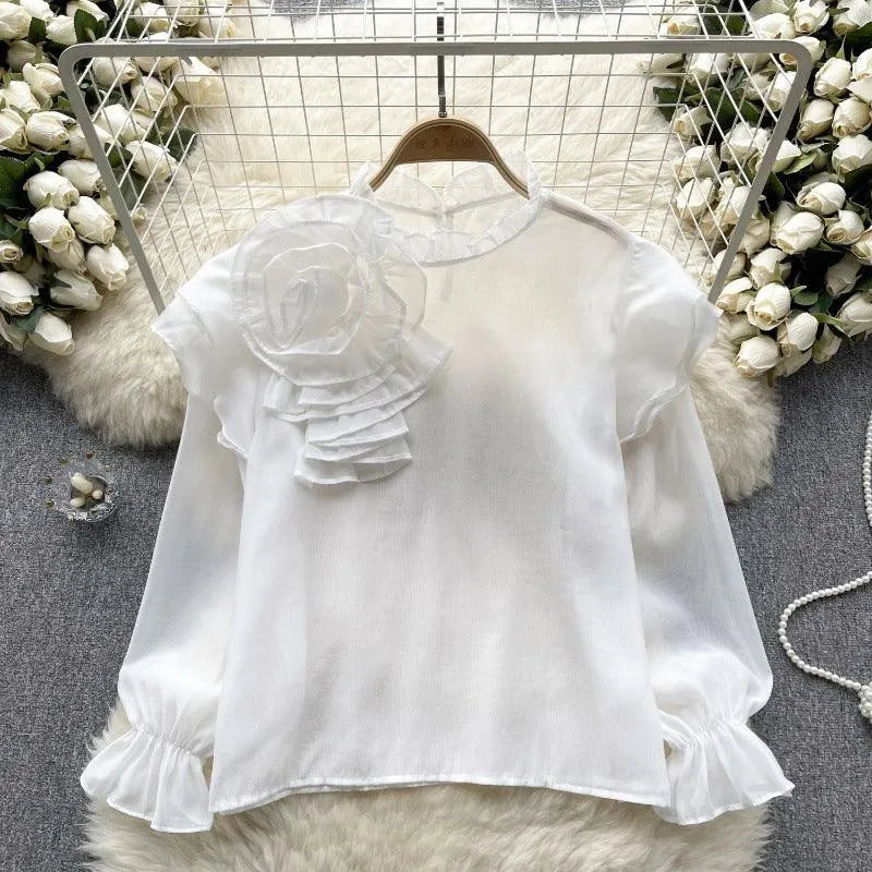 Levoire | Dolce Chiffon-blouse à manches bouffantes Blanc Taille libre