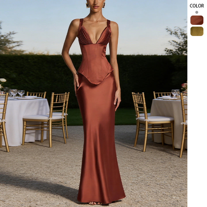 Robe de soirée élégante pour femmes avec décolleté en V profond et coupe sculptante