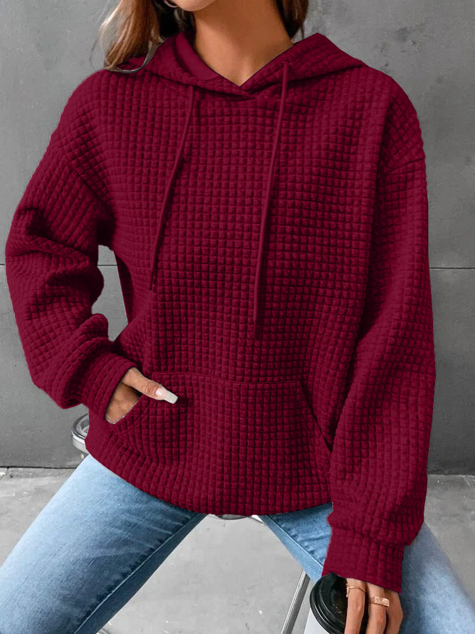 Haut en waffle pour femmes avec poche kangourou et coupe décontractée Levoire