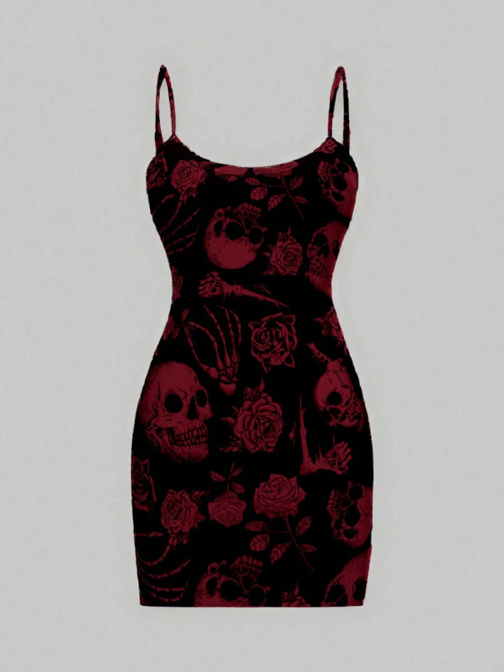 Robe mini audacieuse pour femme avec motif de crâne et de rose Levoire