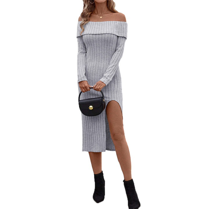 Robes maxi à manches longues pour femmes avec design à épaules dénudées et fente latérale Levoire