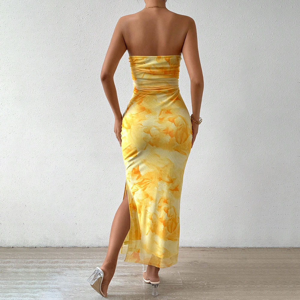 Robe maxi à manches longues pour femmes avec encolure bandeau et fente haute Levoire