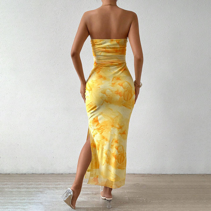 Robe maxi à manches longues pour femmes avec encolure bandeau et fente haute Levoire