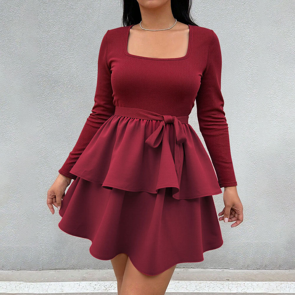 Robe mini femme avec encolure carrée et ceinture à volants Levoire