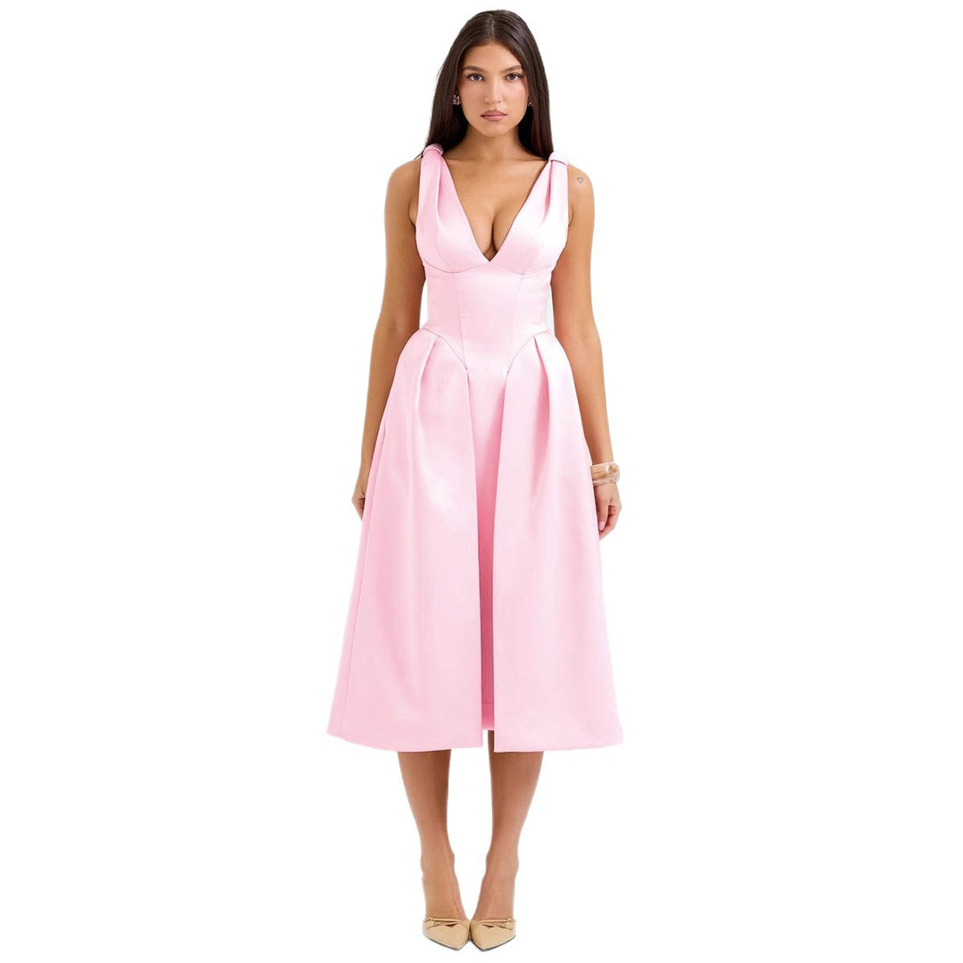 Robe Midi Élégante pour Femmes avec Décolleté en V Rêveur et Pliages Élégants Levoire