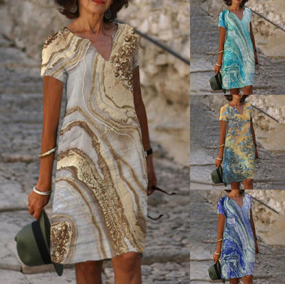 Levoire | Robe à col en V imprimée élégante à manches courtes