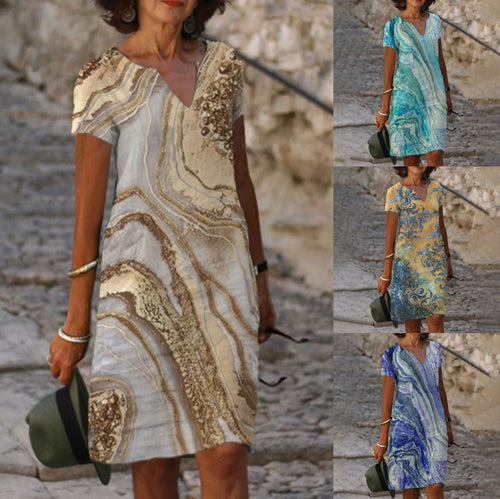 Levoire | Robe à col en V imprimée élégante à manches courtes