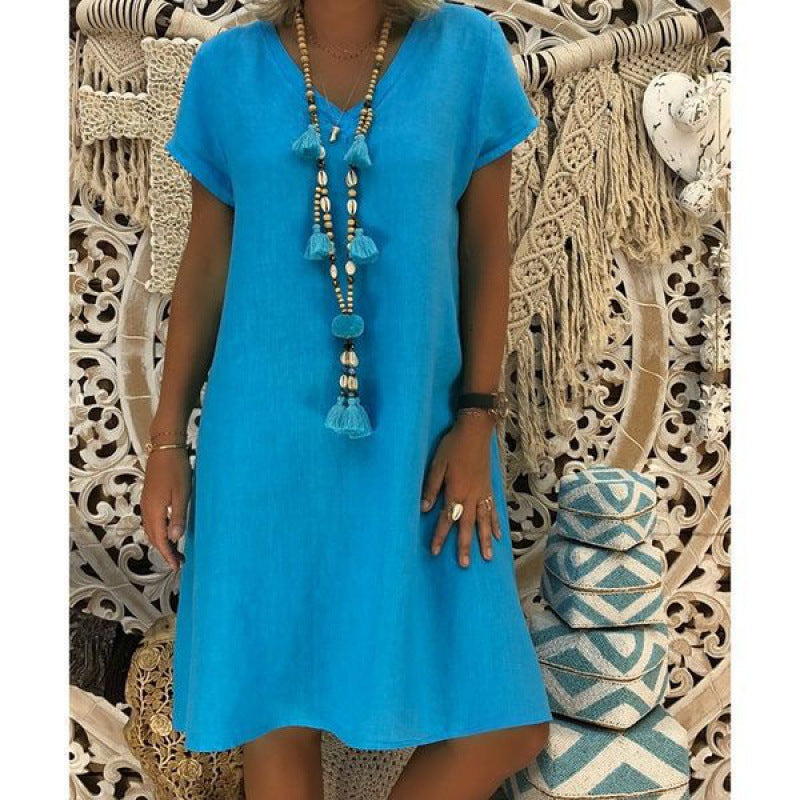 Robe d'été pour femmes avec décolleté en V décontracté et ourlet asymétrique Levoire