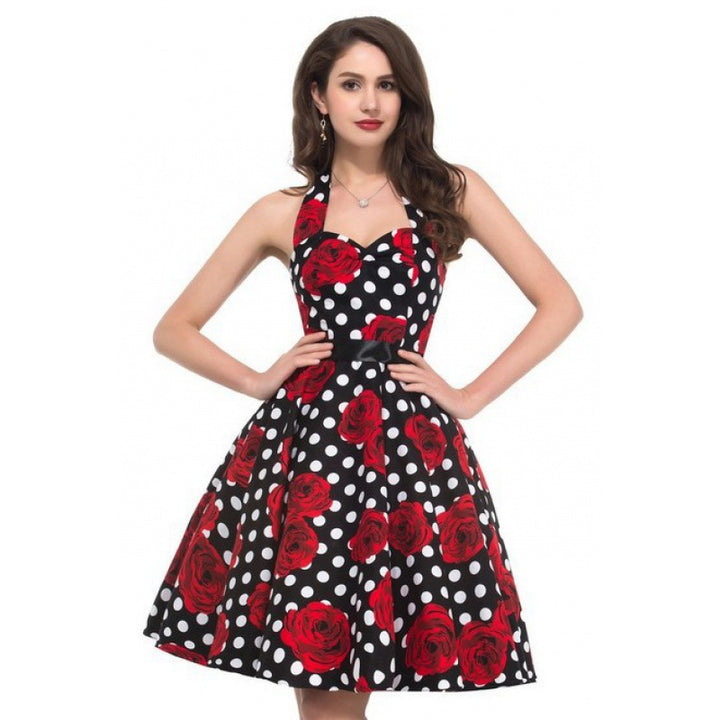 Robe vintage swing pour femme avec motif floral et pois Levoire