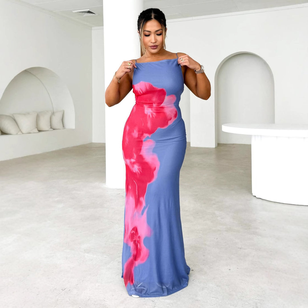 Robe Maxi Élegante pour Femmes avec Imprimé Floral et Fines Bretelles Levoire