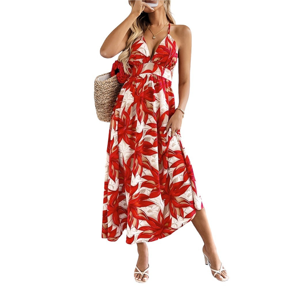 Robe maxi pour dames avec motif floral et fines bretelles spaghetti Levoire