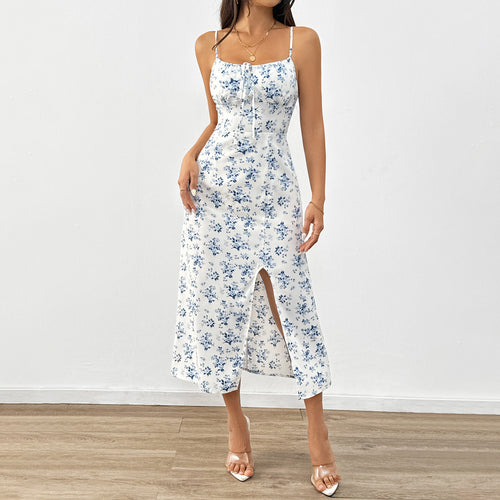 Robe maxi pour femmes avec motif floral et élégantes bretelles spaghetti Levoire