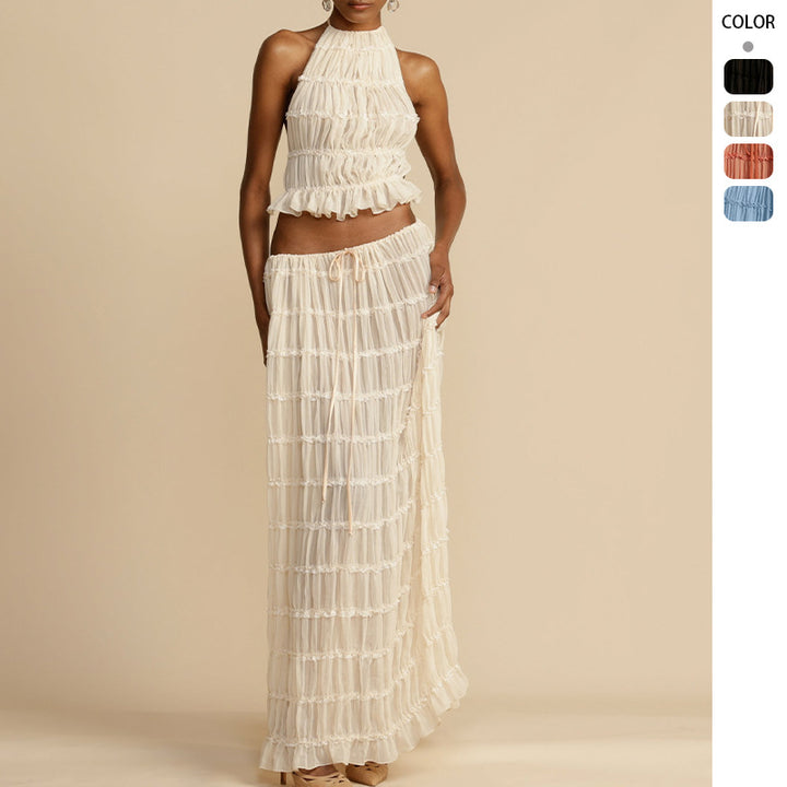 Robe maxi pour femme avec corsage froncé et découpe élégante à la taille Levoire