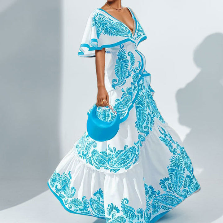 Robe maxi pour femmes avec des manches volumineuses et un motif paisley élaboré Levoire