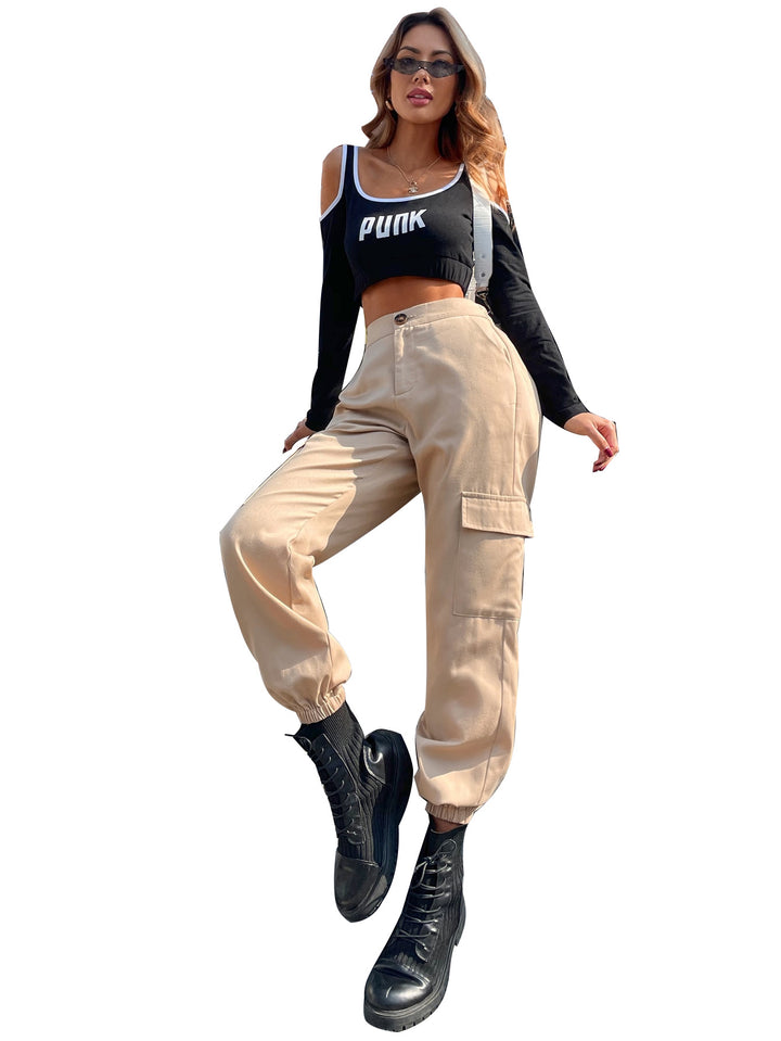 Pantalons cargo décontractés pour femmes avec des poignets élastiques et des poches latérales pratiques Levoire