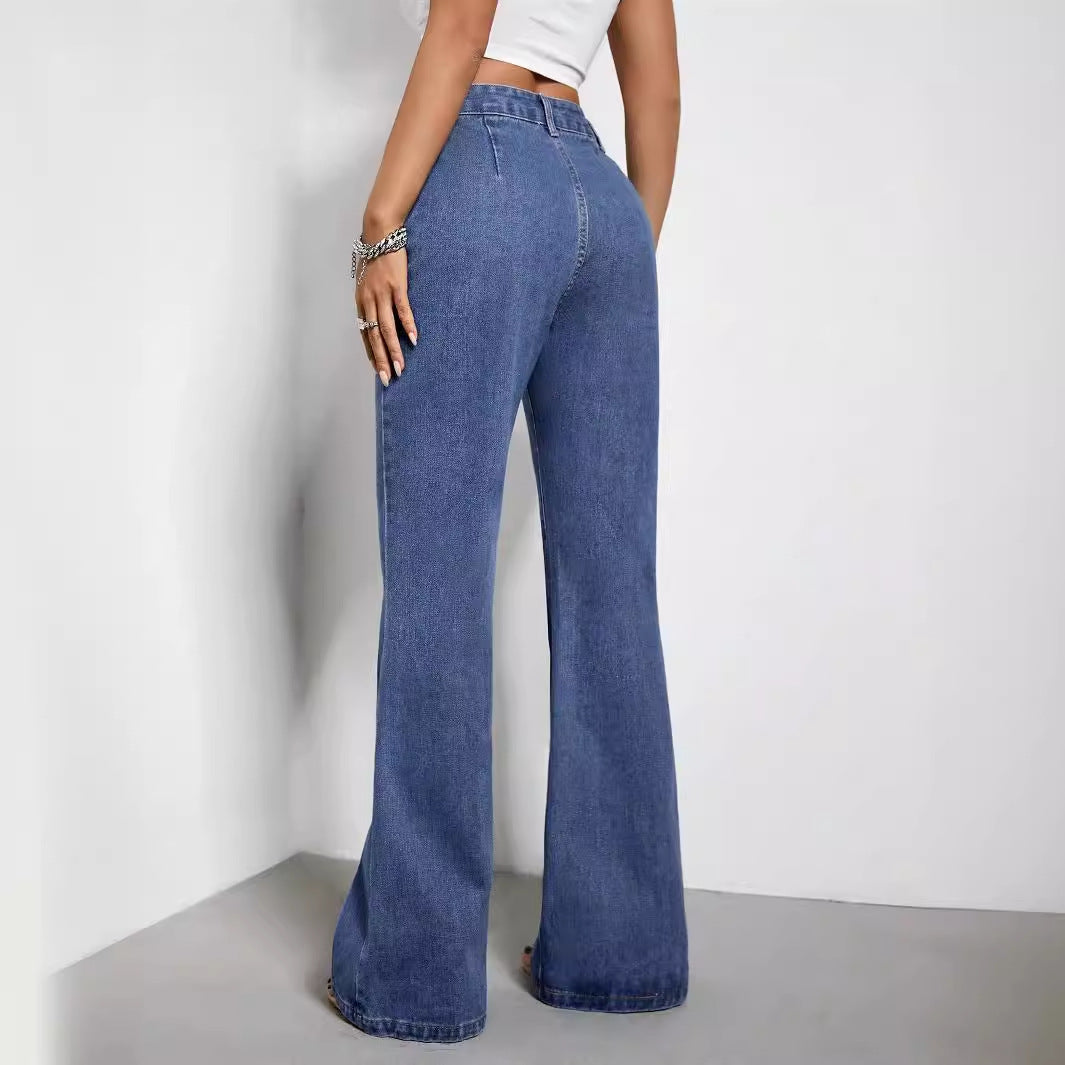 Jeans pour femmes loose taille haute avec poches latérales et coupe décontractée Levoire