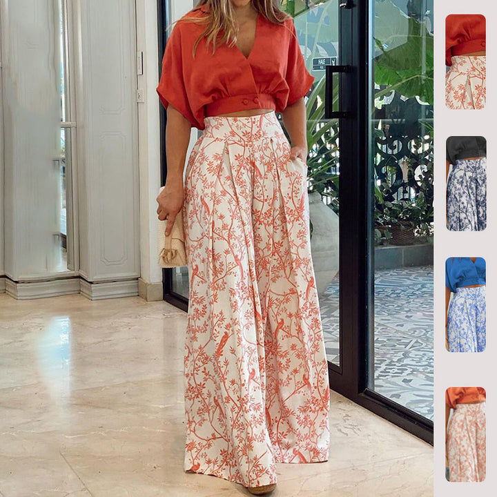 Top court élégant pour femmes avec des manches larges et un pantalon taille haute Levoire