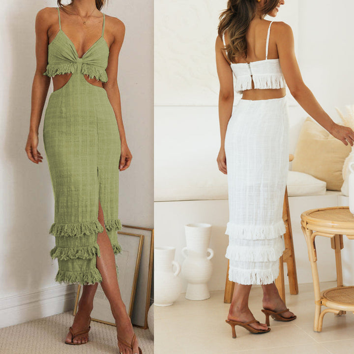 Robe maxi femme avec franges et détails découpés Levoire