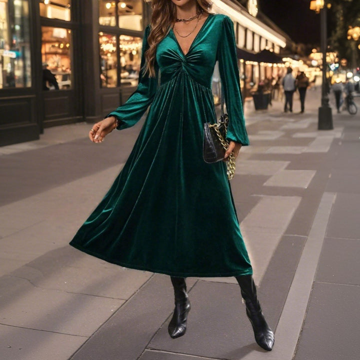 Robe midi en velours pour femme avec design élégant à enrouler et décolleté profond en V Levoire