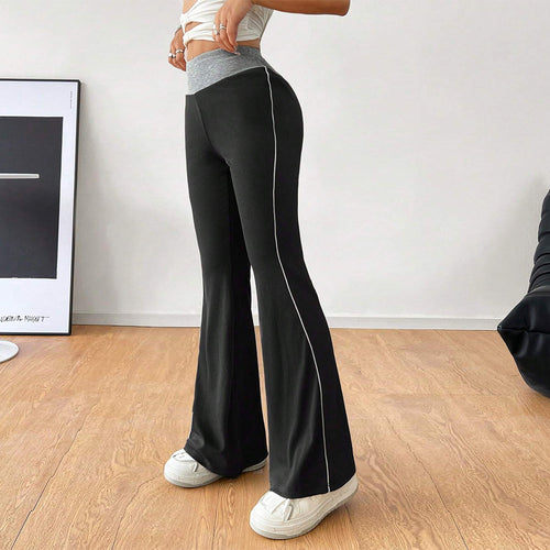 Pantalon évasé sportif pour femmes avec taille haute et inserts latéraux contrastés Levoire
