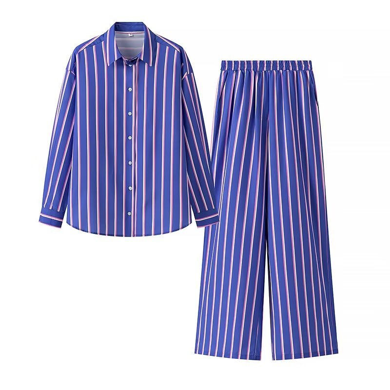 Levoire | Chemise surdimensionnée rayée et pantalons larges Ensemble