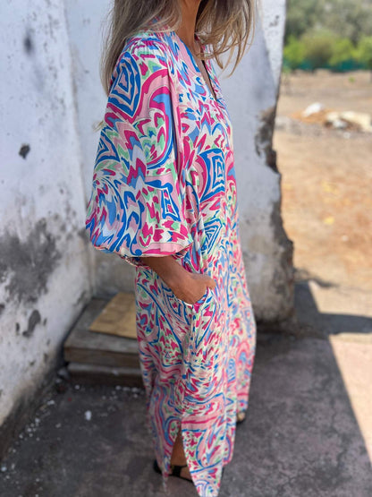 Levoire | Élégant Combinaison Imprimée Décontractée V Col Robe Longue