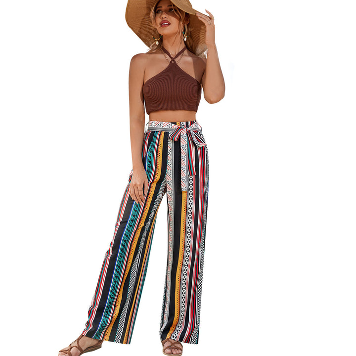 Pantalons larges d'été pour femmes avec ceinture polyvalente et motif saisissant Levoire