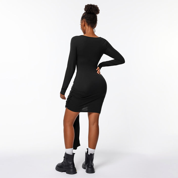 Robe portefeuille ajustée pour femmes avec manches longues et effet de fronces sur le côté Levoire