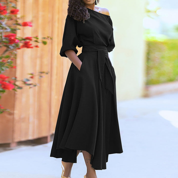 Robe Maxi Élégante pour Femmes avec Design Hors-Épaule et Ceinture Levoire