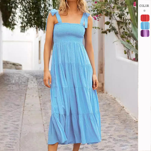 Robe Maxi Aérée pour Femmes avec Détails Volants et Bretelles Spaghetti Levoire