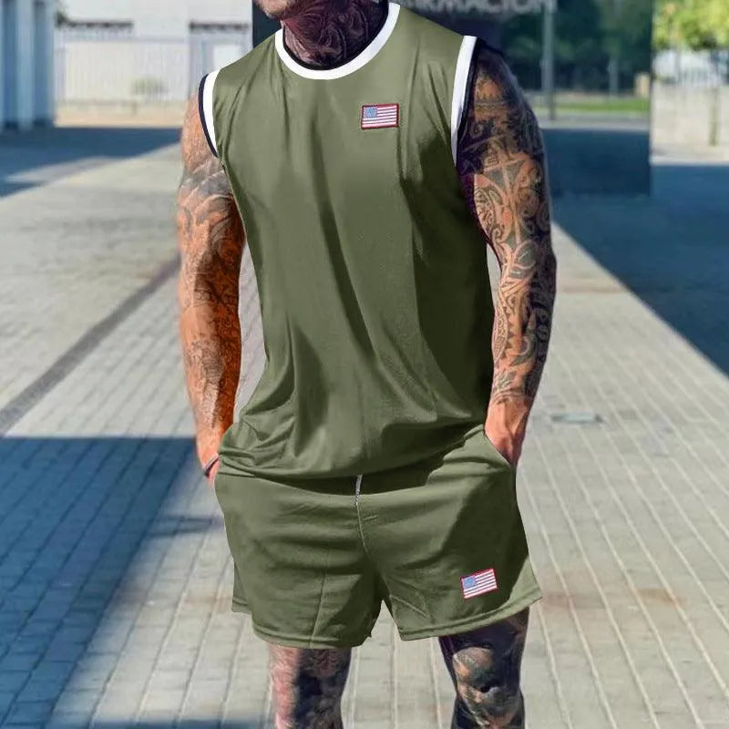 Levoire | Ensemble de shorts de sport et de t-shirts à manches courtes pour hommes Armeeni vert