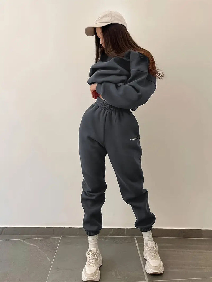 Levoire | Ensemble de sweat-shirt décontracté stylé à la mode à deux pièces Gris foncé