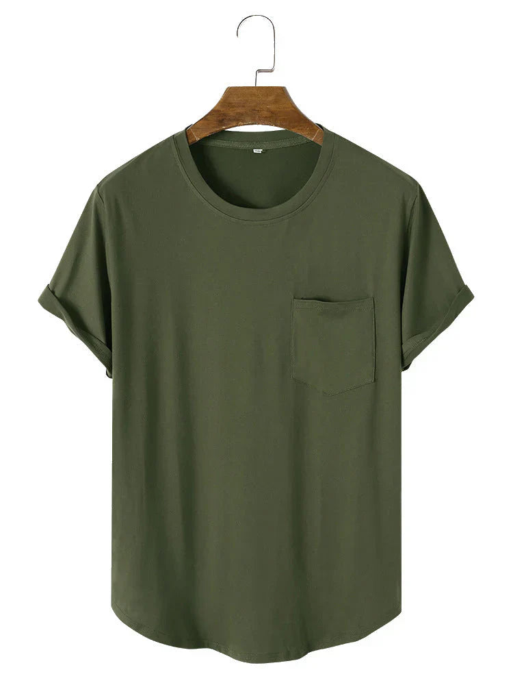 Levoire | T-Shirts Basiques Unis Avec Poche Vert Foncé