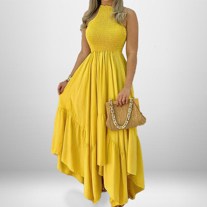 Robe maxi élégante pour femmes avec col haut et jupe fluide Levoire