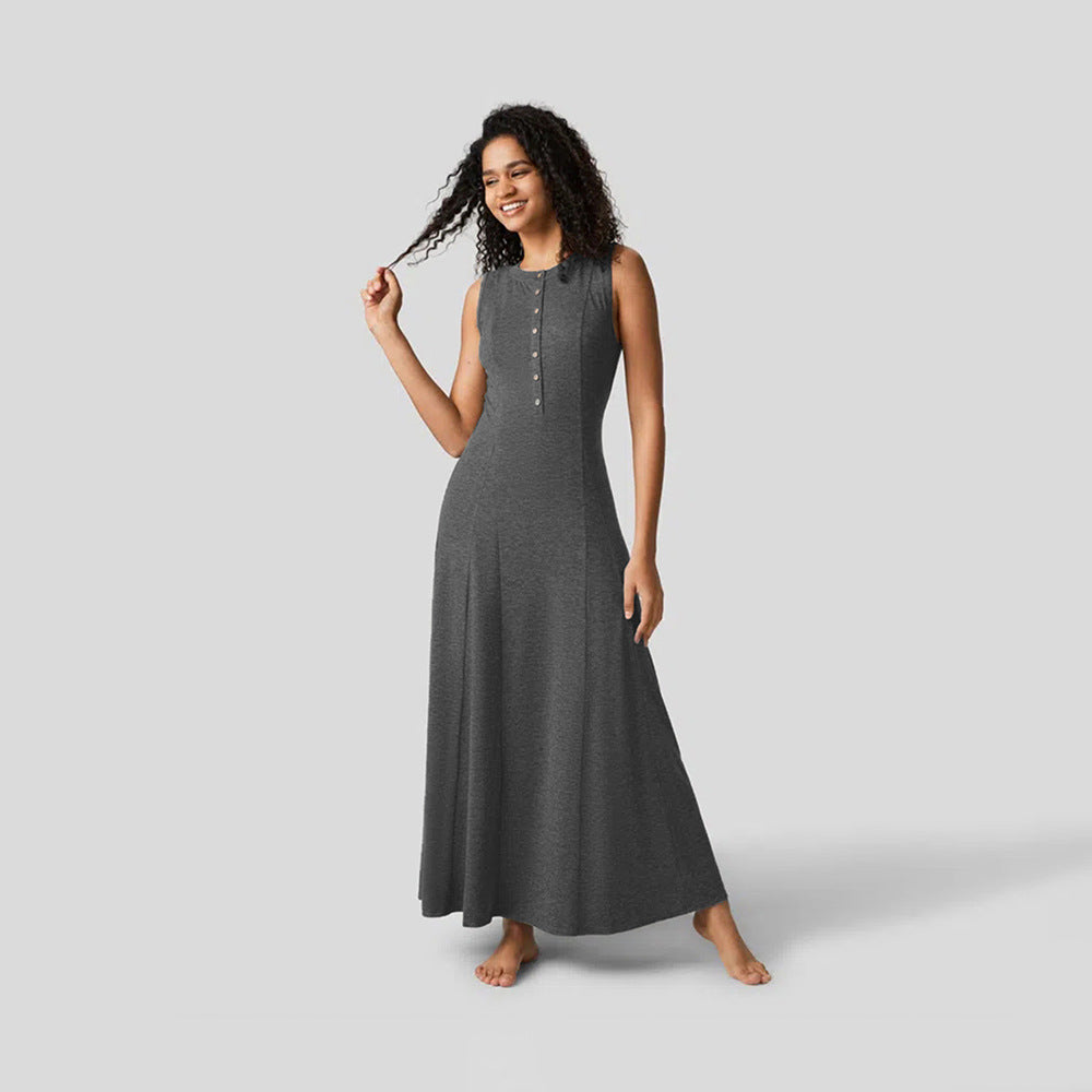 Robe maxi femme avec patte de boutonnage et coupe flatteuse pour la silhouette Levoire