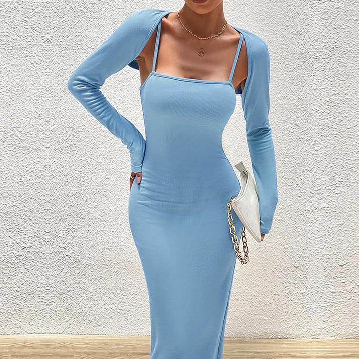 Robe maxi à manches longues pour femmes avec encolure carrée élégante et coupe flatteuse pour la silhouette Levoire