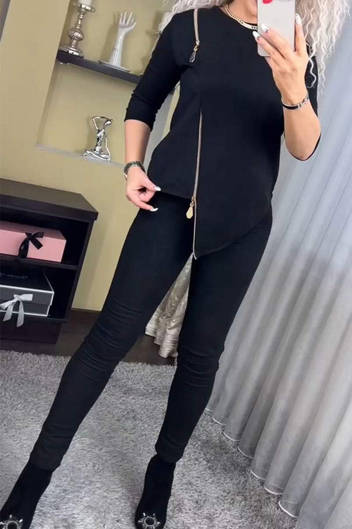 Ensemble de loungewear en velours stylé pour femmes avec fermeture éclair Levoire