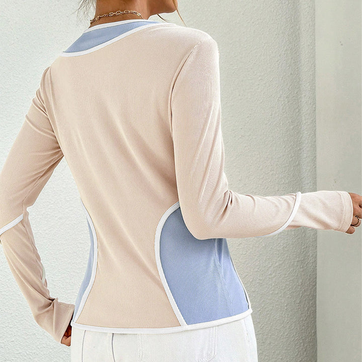 Chemise à manches longues pour femme avec des combinaisons de couleurs courbes et une fibre élastique Levoire