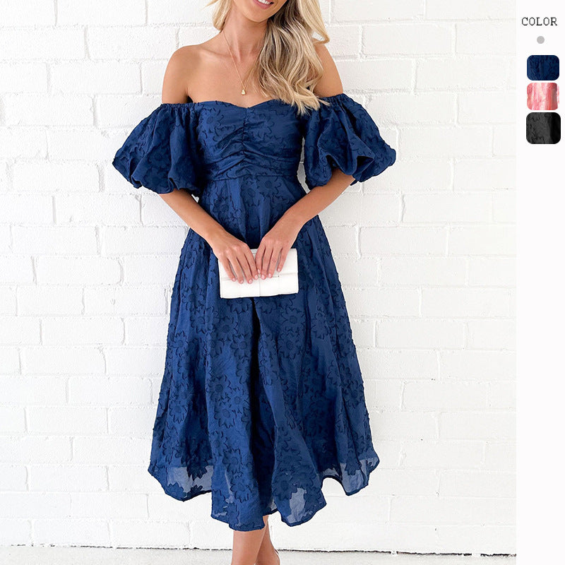 Robe Midi Femme avec Manches Bouffantes et Design Floral Levoire