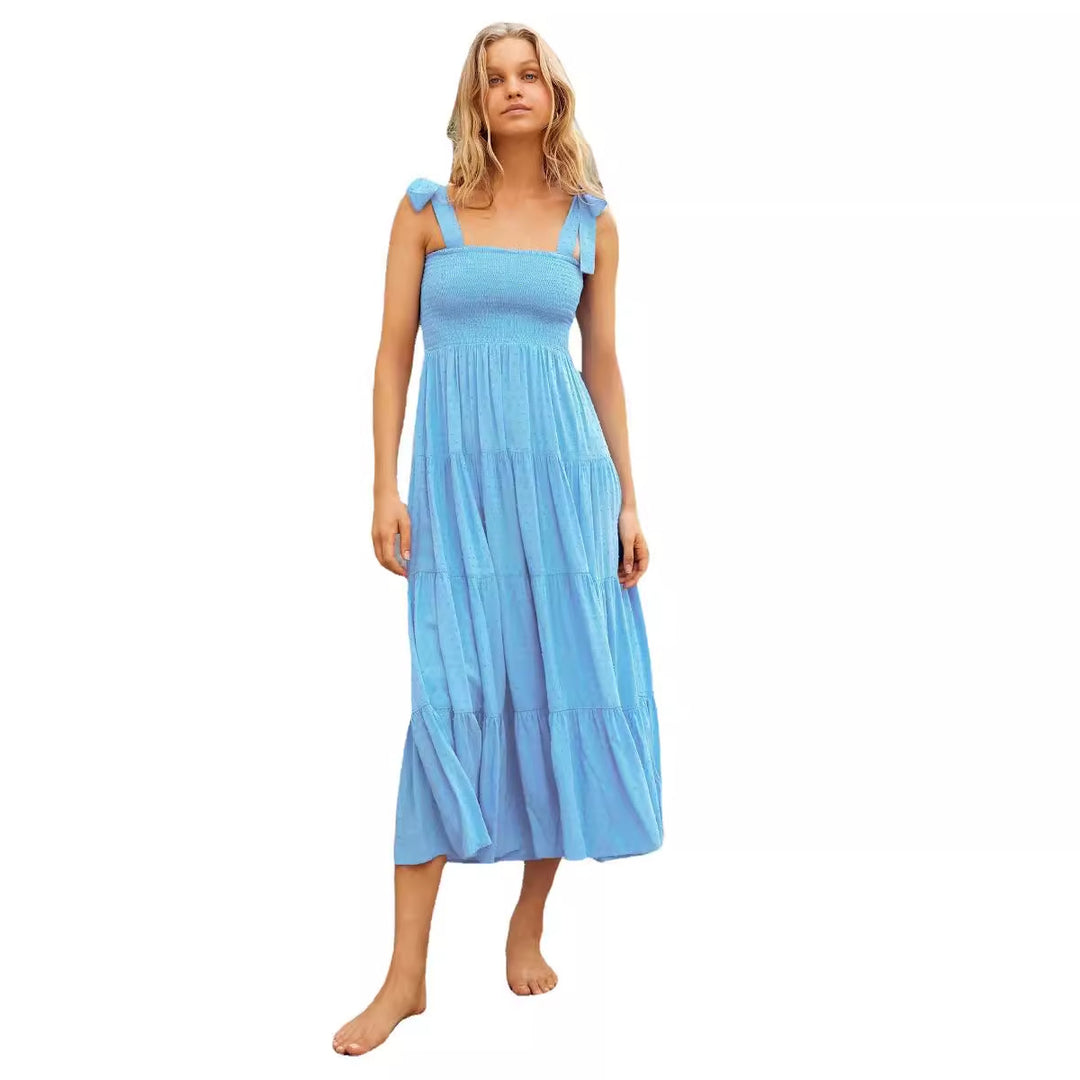 Robe Maxi Aérée pour Femmes avec Détails Volants et Bretelles Spaghetti Levoire