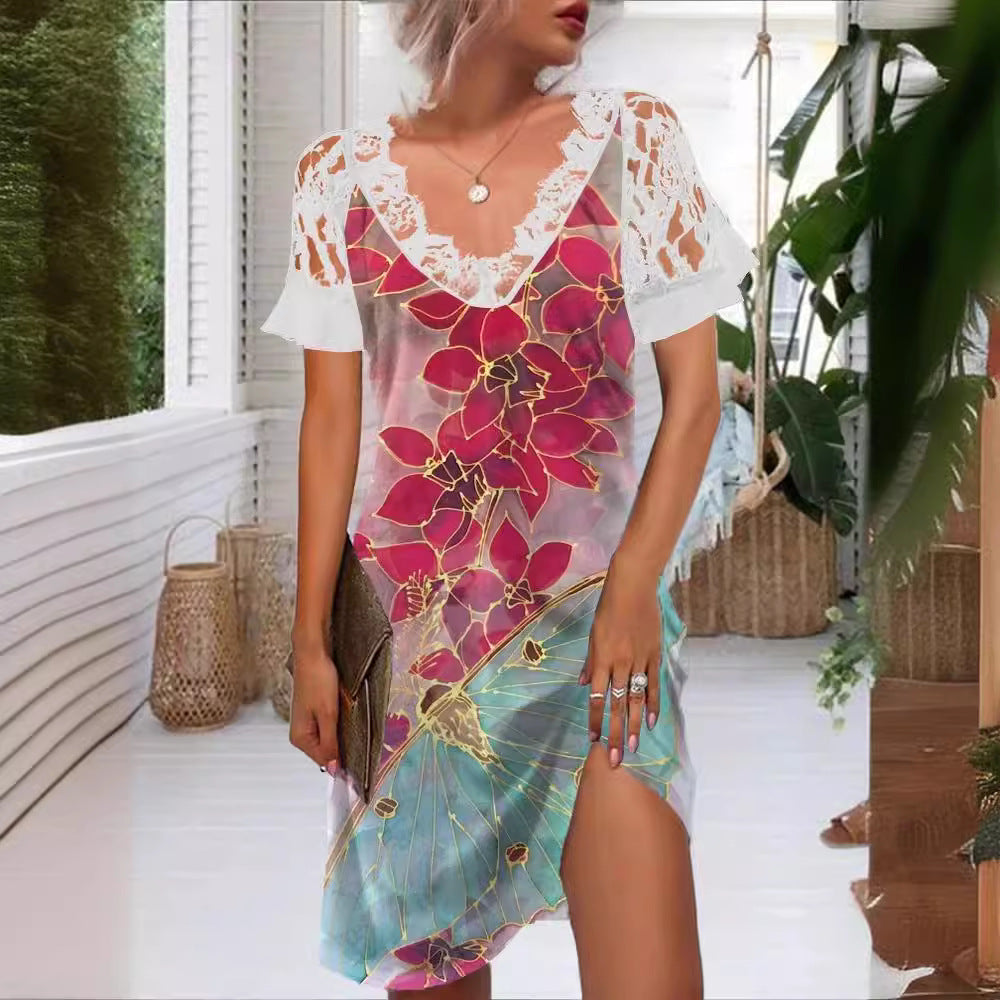 Levoire | Robe à manches courtes avec décolleté en V en dentelle élégante