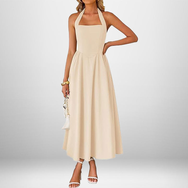 Robe maxi pour dames avec col halter décolleté et jupe fluide Levoire