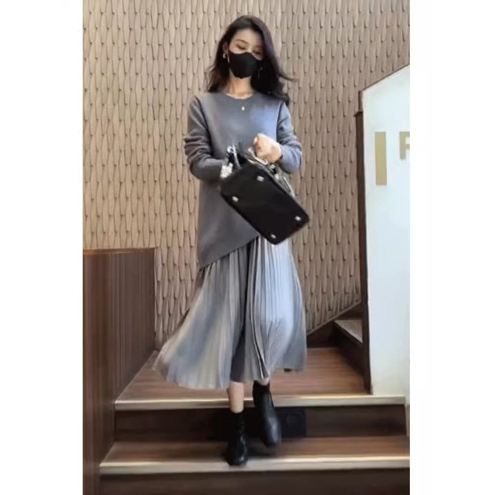 Levoire | Robe Tricot à Découpe sur le Côté Col Rond Tricot