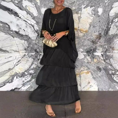 Levoire | Élégante Robe Longue à Manches Batwing et Col Ronde pour Femme