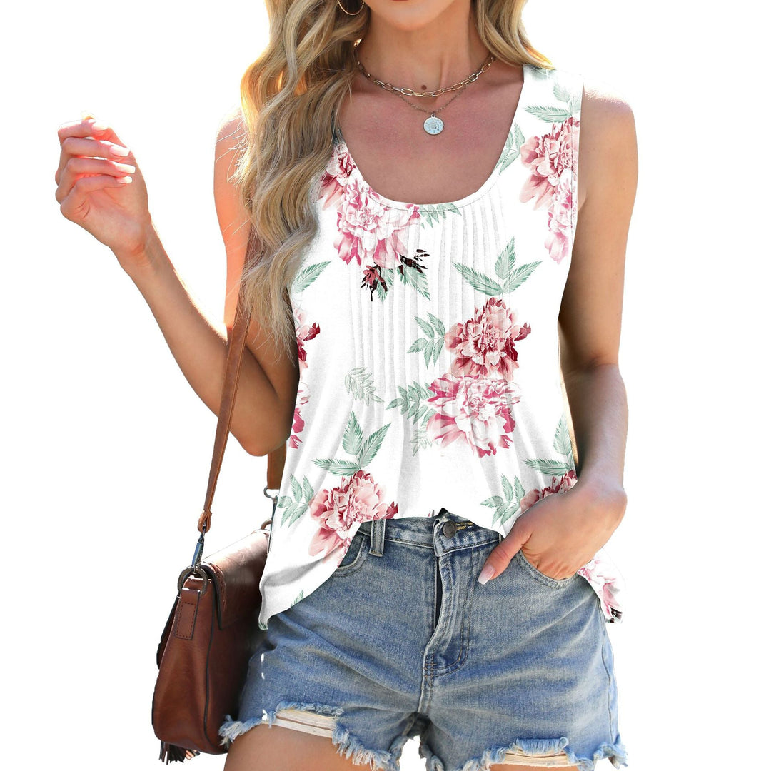 Levoire | T-shirt sans manches décontracté à imprimé Tie-Dye tendance fond blanc fleur rouge