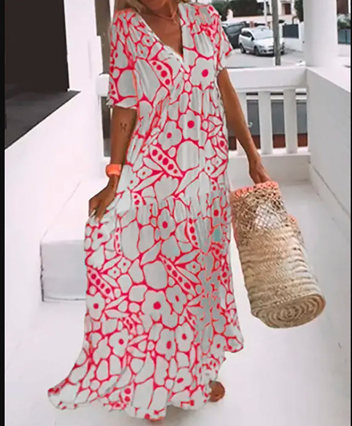 Levoire | Robe imprimée Robe longue à manches courtes imprimée Poudre de prunelle