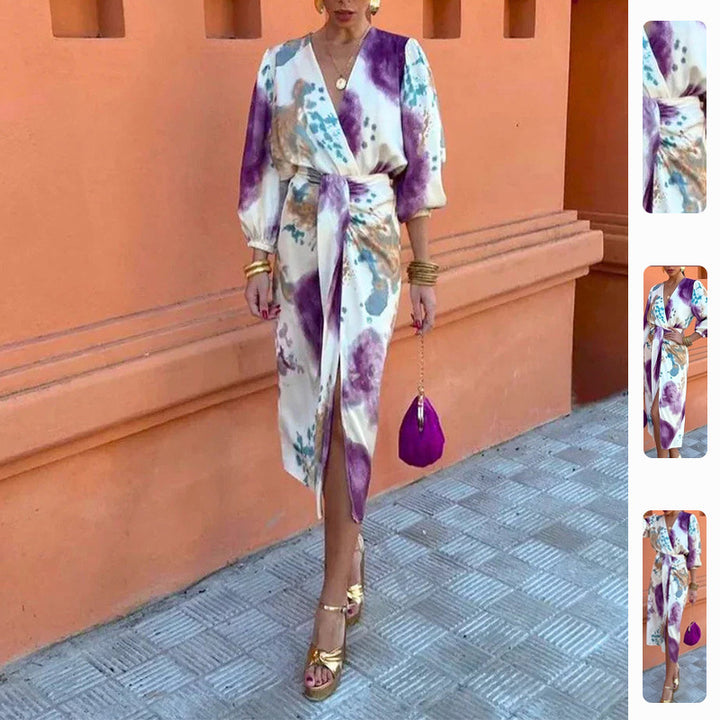 Robe élégante évasée pour femmes avec motif floral et manches larges Levoire