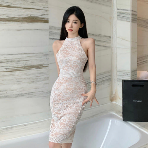 Levoire | Robe à dos nu en dentelle moulante avec décolleté plongeant